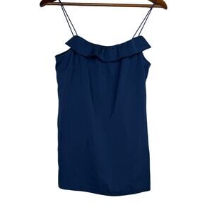 J. Crew Sleeveless Ruffle Spaghetti Straps Cami Tank Top Lightweight 6 Navy Blue